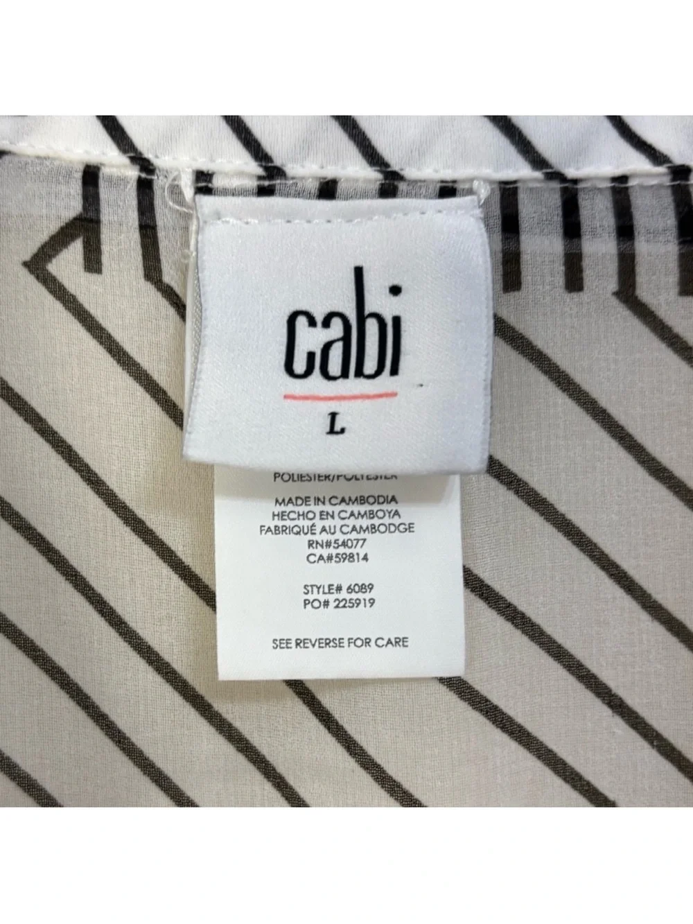 CABi contemporary white black striped button down blouse bell sleeve size large - Picture 10 of 13